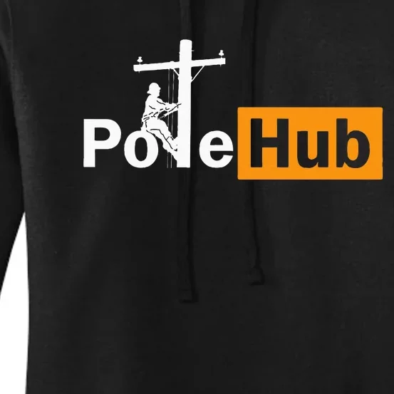 Pole Hub Lineman Line Worker Utility Pole Funny Lineman Fun Women's Pullover Hoodie