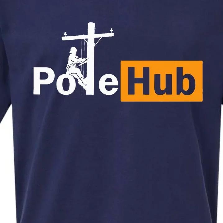 Pole Hub Lineman Line Worker Utility Pole Funny Lineman Fun Sueded Cloud Jersey T-Shirt