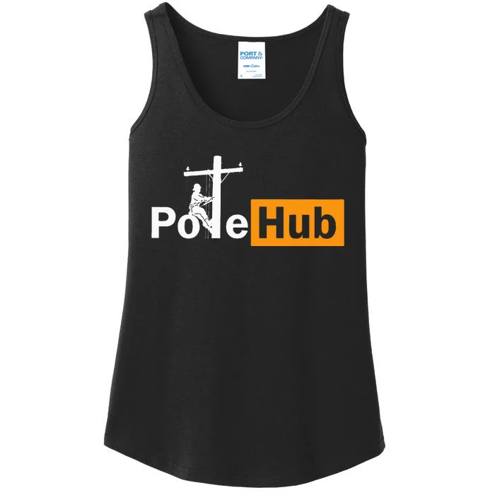 Pole Hub Lineman Line Worker Utility Pole Funny Lineman Fun Ladies Essential Tank