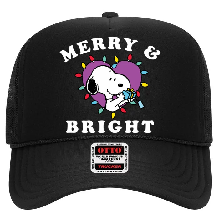 Peanuts Holiday Merry And Bright Long Sleeve High Crown Mesh Trucker Hat