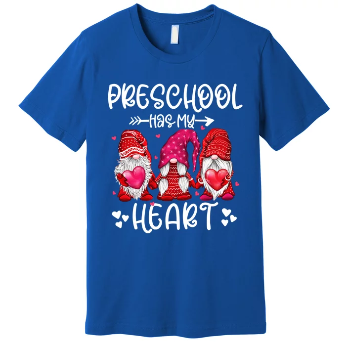 Preschool Has My Heart Gnome Teacher Valentines Day Funny Gift Premium T-Shirt