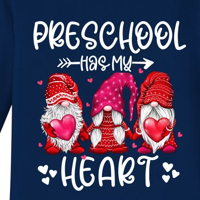 Preschool Has My Heart Gnome Teacher Valentines Day Funny Gift Baby Long Sleeve Bodysuit