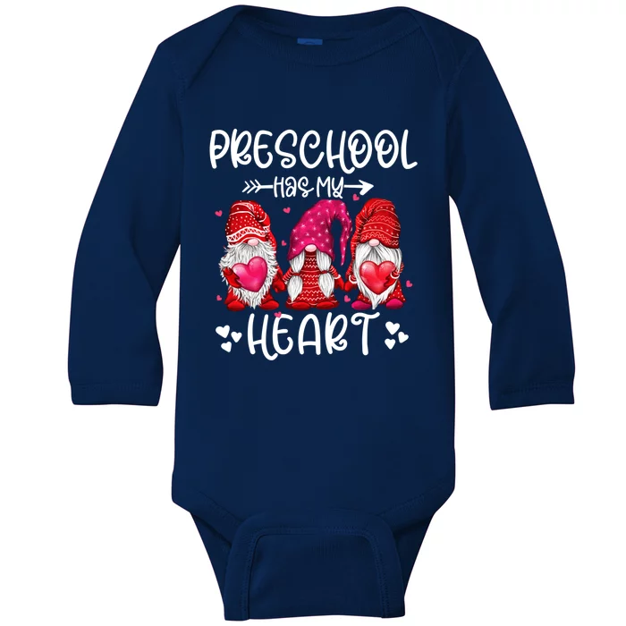 Preschool Has My Heart Gnome Teacher Valentines Day Funny Gift Baby Long Sleeve Bodysuit