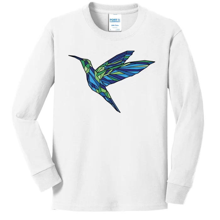 Polygonal Hummingbird Nature Kids Long Sleeve Shirt