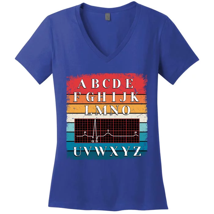 Pqrst Heartbeats Nurse Funny Alphabet Ecg Wave Gift Women's V-Neck T-Shirt