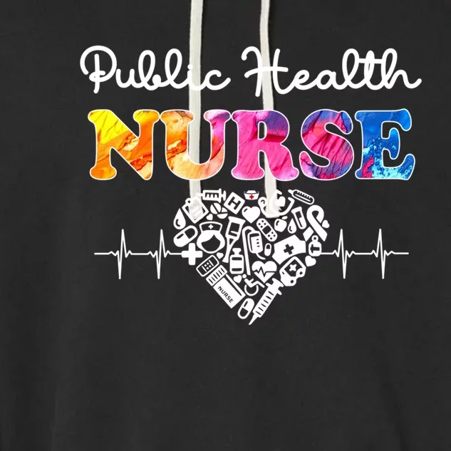 Public Health Nurse Watercol Love Heart Stethoscope Rn Nurse Gift Garment-Dyed Fleece Hoodie