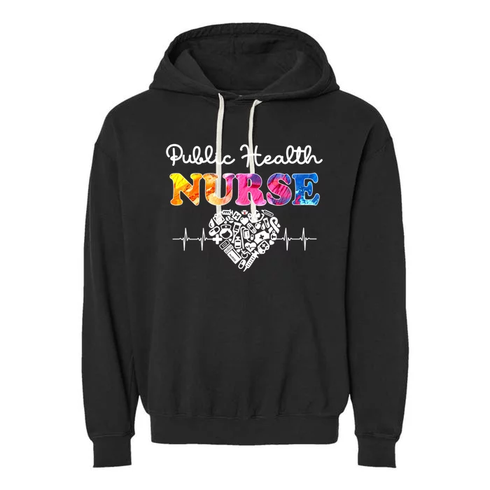 Public Health Nurse Watercol Love Heart Stethoscope Rn Nurse Gift Garment-Dyed Fleece Hoodie