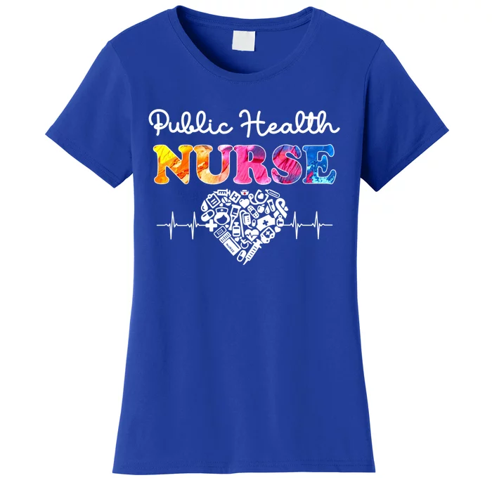 Public Health Nurse Watercol Love Heart Stethoscope Rn Nurse Gift Women's T-Shirt