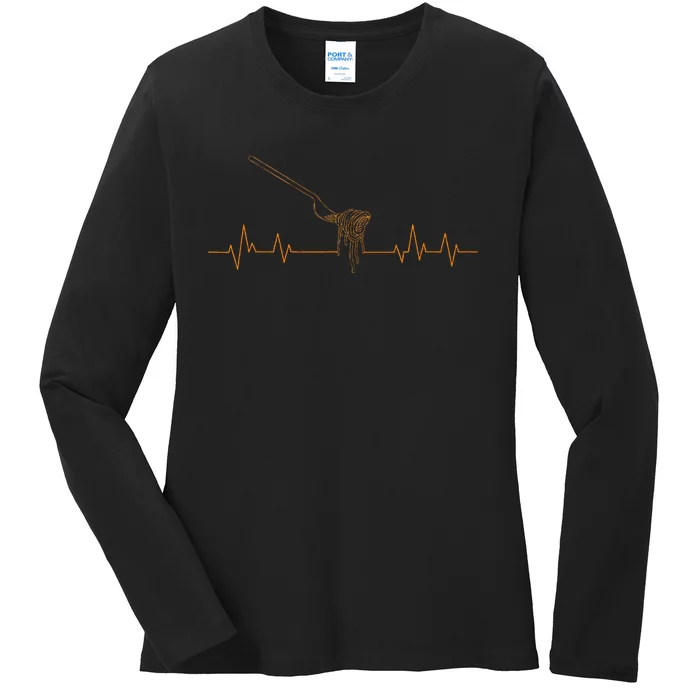 Pasta Heartbeat Noodles Italian Cook Fork Ladies Long Sleeve Shirt