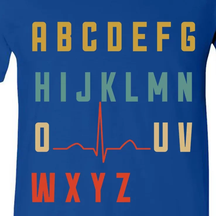 Pqrst Heartbeats Nurse Gift Alphabet Pqrst Wave Nurse Meaningful Gift V-Neck T-Shirt