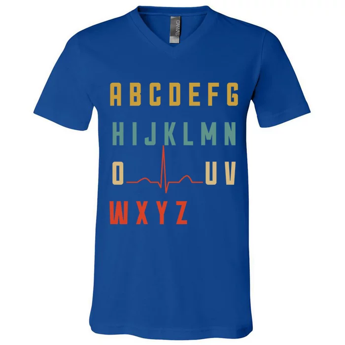 Pqrst Heartbeats Nurse Gift Alphabet Pqrst Wave Nurse Meaningful Gift V-Neck T-Shirt