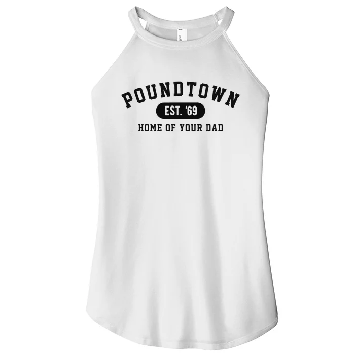 Poundtown Home Of Your Dad Funny Trendy Est 69 Women’s Perfect Tri Rocker Tank