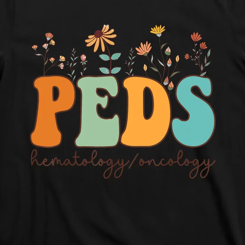 Pediatric Hematology Oncology Nurse Retro Groovy Wildflowers T-Shirt