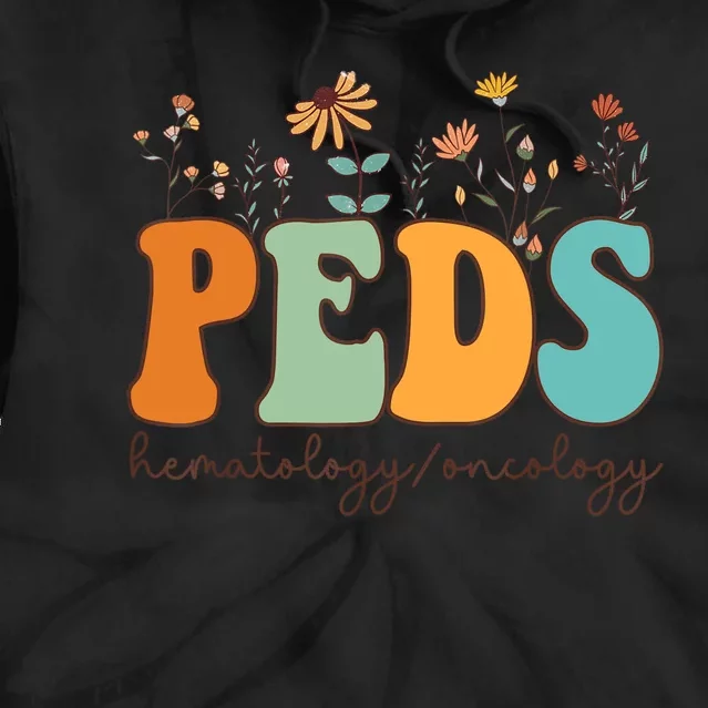 Pediatric Hematology Oncology Nurse Retro Groovy Wildflowers Tie Dye Hoodie