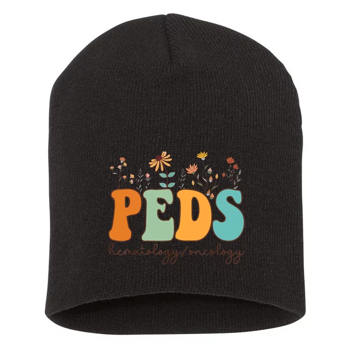 Pediatric Hematology Oncology Nurse Retro Groovy Wildflowers Short Acrylic Beanie