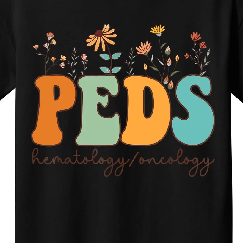 Pediatric Hematology Oncology Nurse Retro Groovy Wildflowers Kids T-Shirt