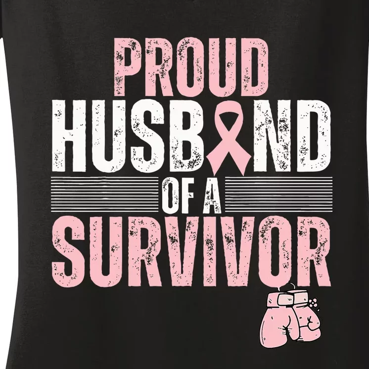 Proud Husband Of Survivor Breast Cancer Survivor Awareness Women's V-Neck T-Shirt