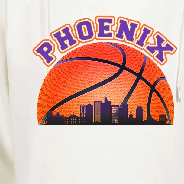 Phoenix Arizona Basketball City Skyline Womens Funnel Neck Pullover Hood