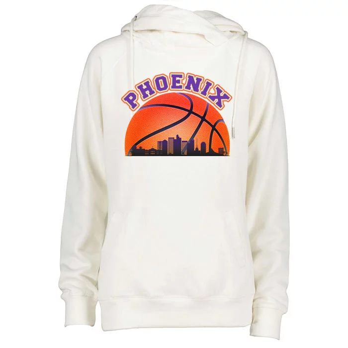 Phoenix Arizona Basketball City Skyline Womens Funnel Neck Pullover Hood