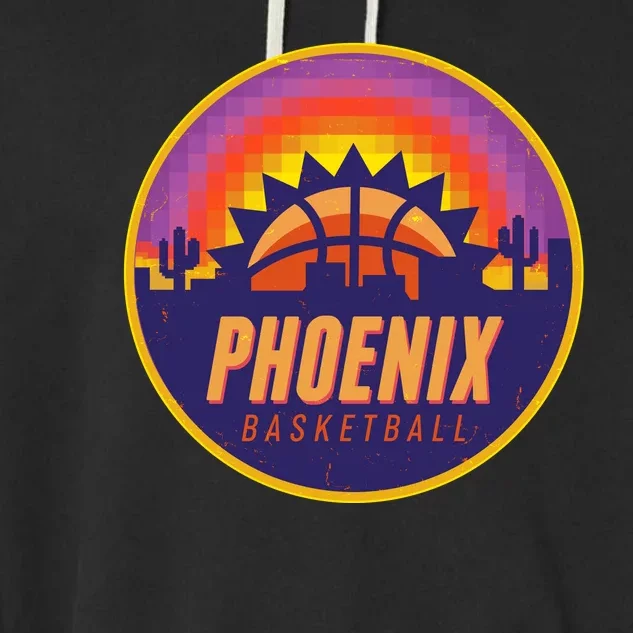 Phoenix Basketball Retro Logo Pixel Sunset Garment-Dyed Fleece Hoodie