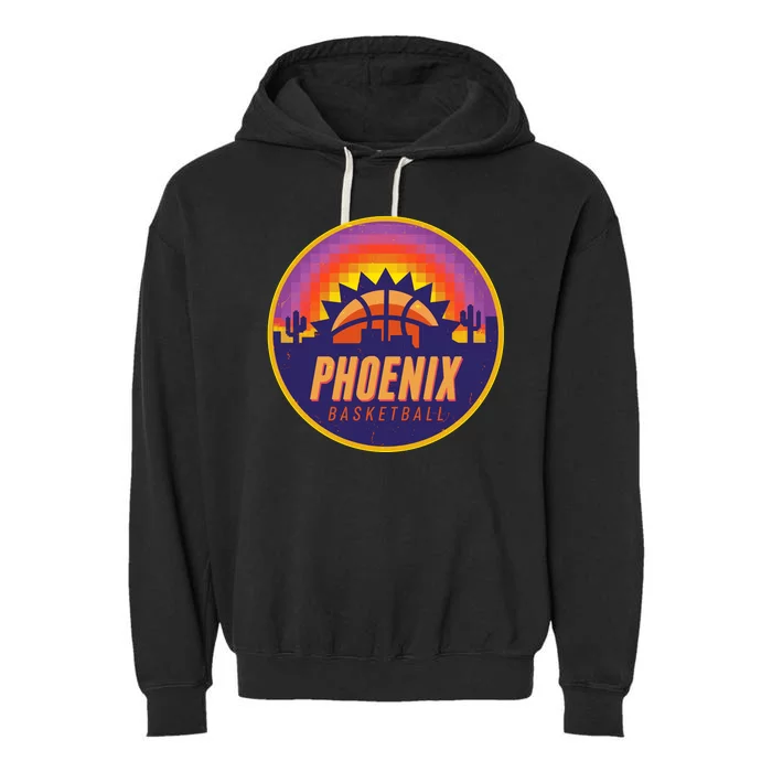 Phoenix Basketball Retro Logo Pixel Sunset Garment-Dyed Fleece Hoodie