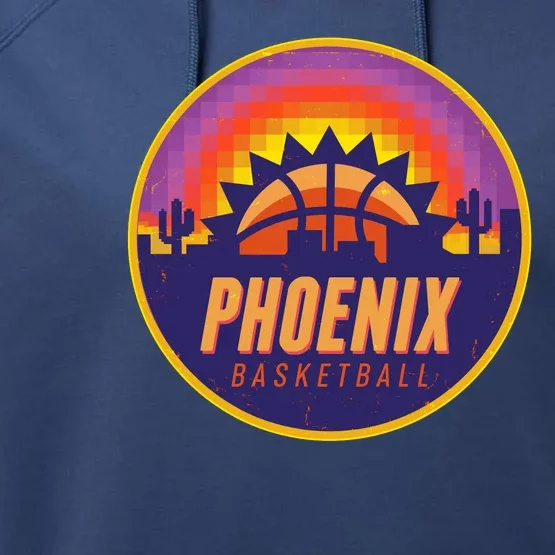 Phoenix Basketball Retro Logo Pixel Sunset Performance Fleece Hoodie