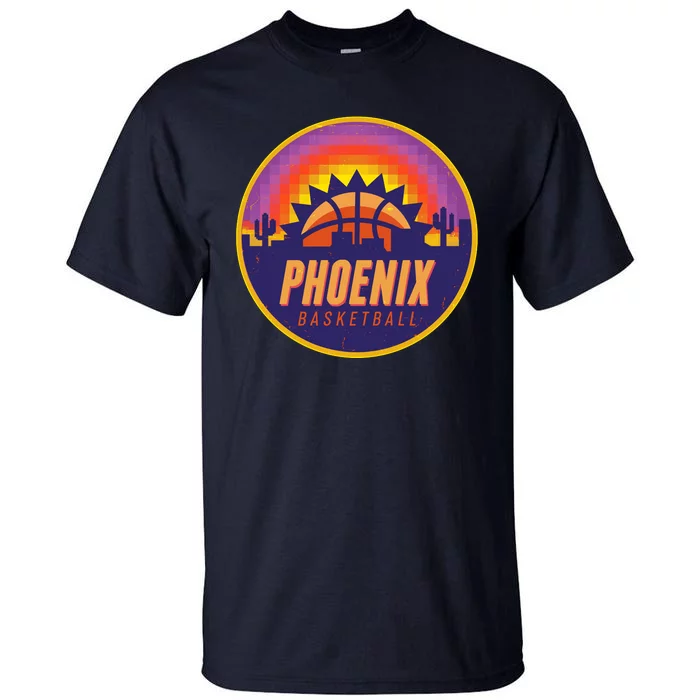 Phoenix Basketball Retro Logo Pixel Sunset Tall T-Shirt