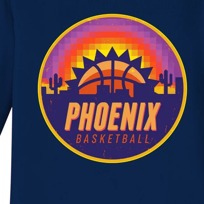 Phoenix Basketball Retro Logo Pixel Sunset Baby Long Sleeve Bodysuit