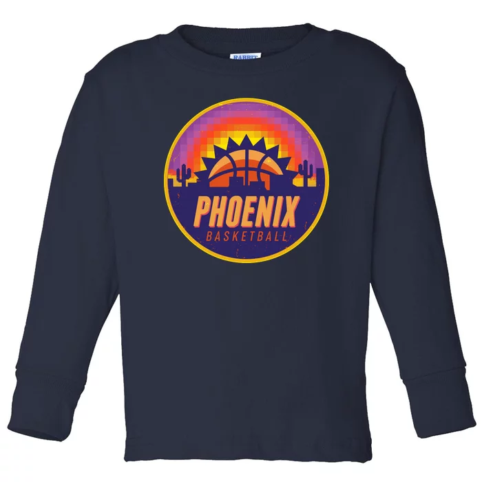 Phoenix Basketball Retro Logo Pixel Sunset Toddler Long Sleeve Shirt