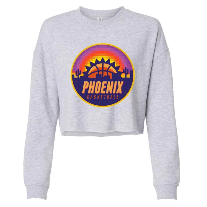 Phoenix Basketball Retro Logo Pixel Sunset Cropped Pullover Crew