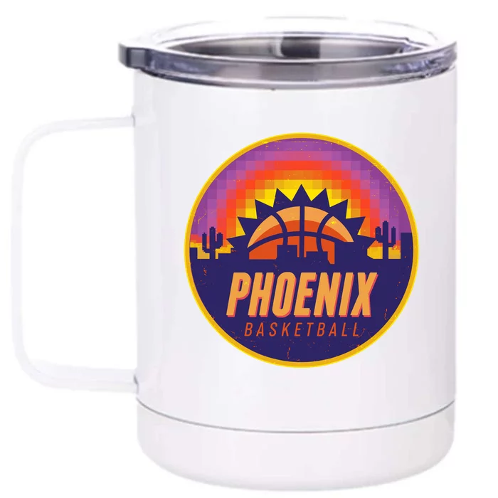 Phoenix Basketball Retro Logo Pixel Sunset Front & Back 12oz Stainless Steel Tumbler Cup