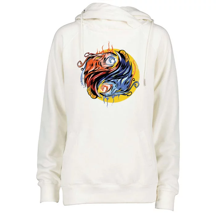 Phoenix Yin Yang Womens Funnel Neck Pullover Hood