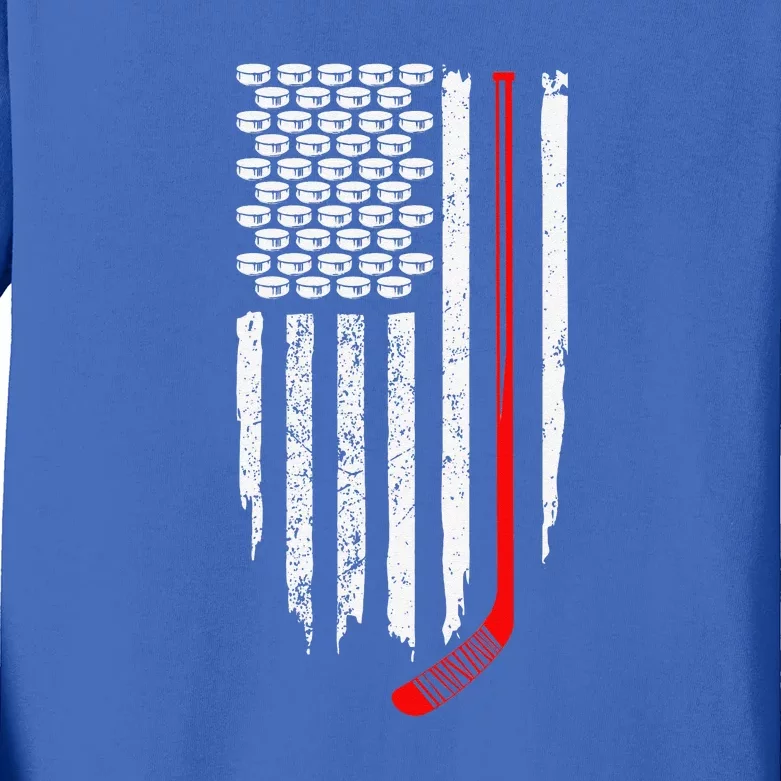 Patriotic Hockey Flag for Hockey Fans Kids Long Sleeve Shirt