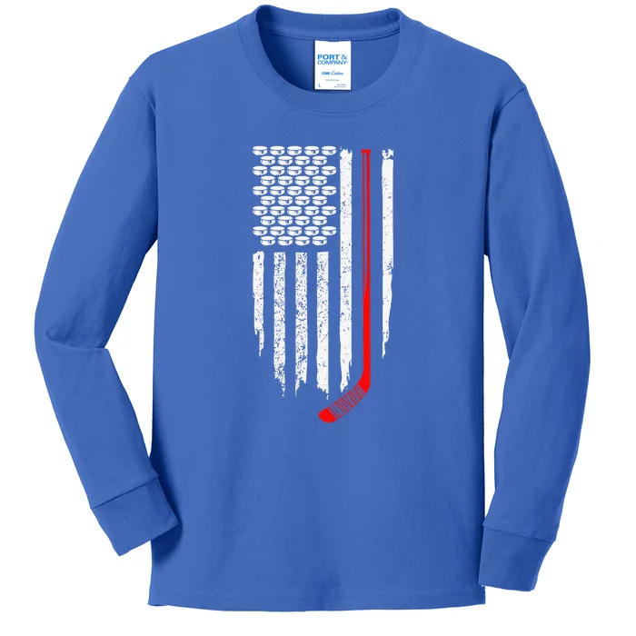 Patriotic Hockey Flag for Hockey Fans Kids Long Sleeve Shirt