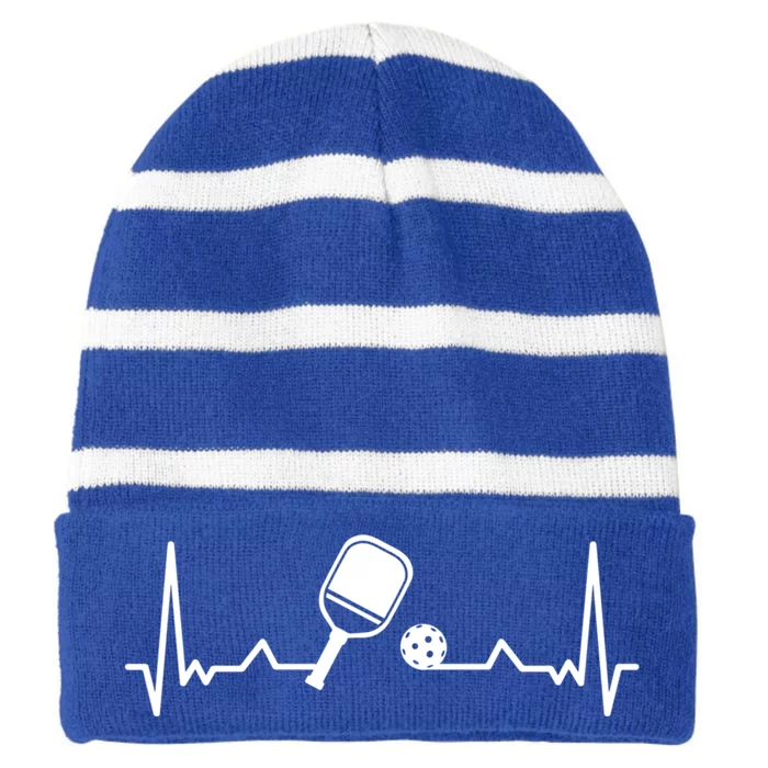 Pickleball Heartbeat Pickleball Player Great Gift Striped Beanie with Solid Band