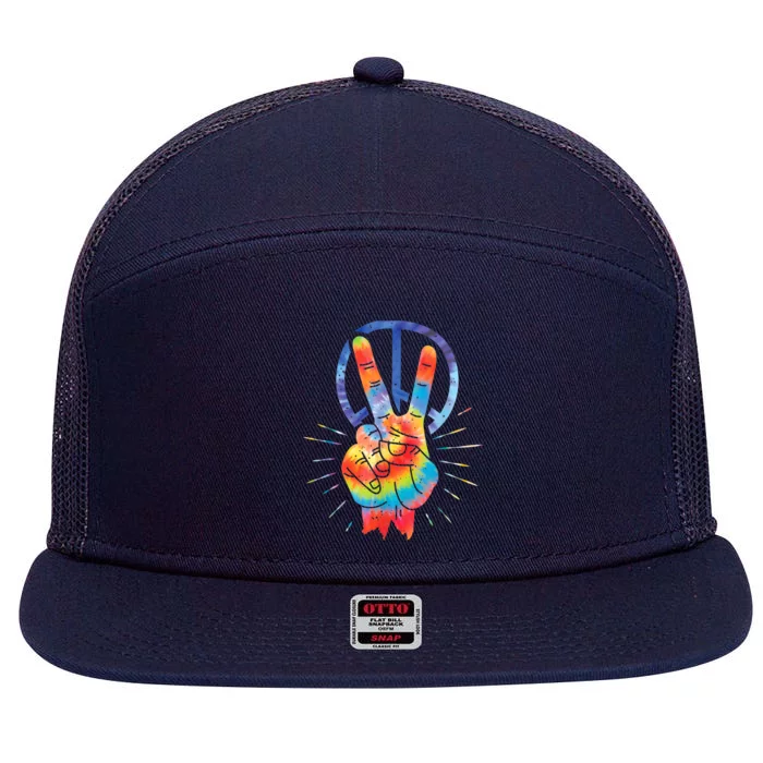 Peace Hand Peace Sign Tie Dye 7 Panel Mesh Trucker Snapback Hat