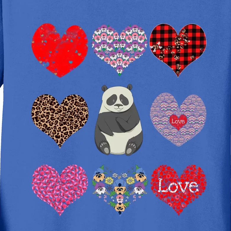 Panda Hearts Pattern Funny Floral Panda Lover Valentines Day Gift Kids Long Sleeve Shirt