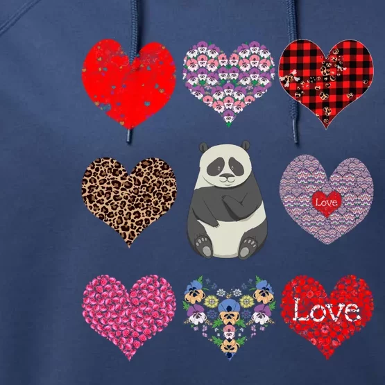 Panda Hearts Pattern Funny Floral Panda Lover Valentines Day Gift Performance Fleece Hoodie