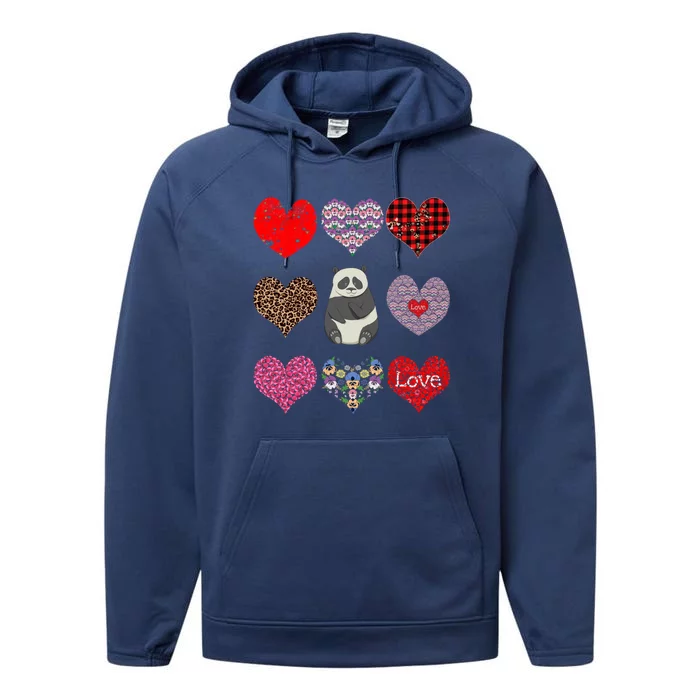 Panda Hearts Pattern Funny Floral Panda Lover Valentines Day Gift Performance Fleece Hoodie