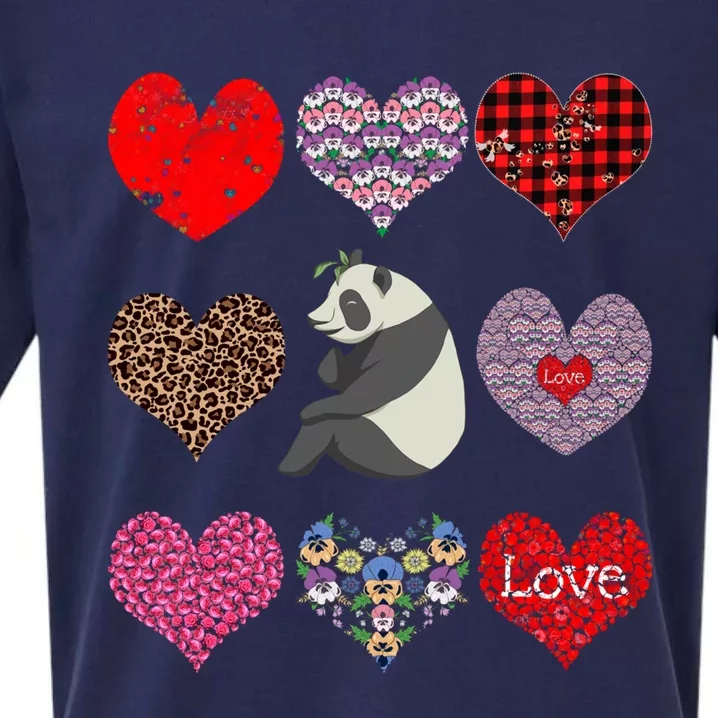 Panda Hearts Pattern Cute Floral Panda Lover Valentines Day Gift Sueded Cloud Jersey T-Shirt