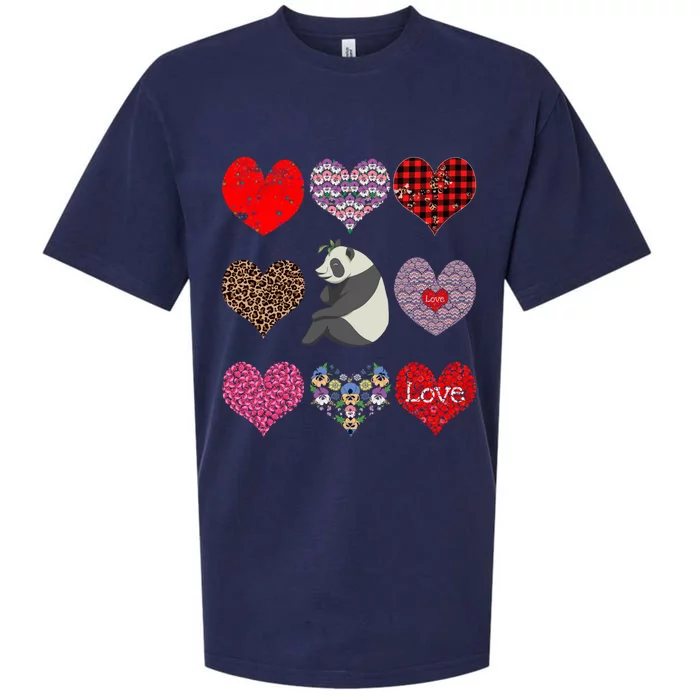 Panda Hearts Pattern Cute Floral Panda Lover Valentines Day Gift Sueded Cloud Jersey T-Shirt