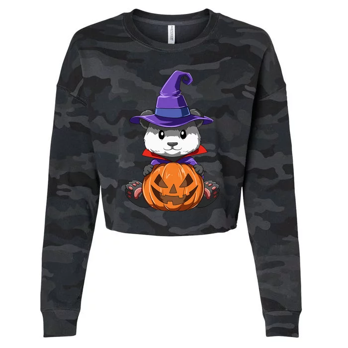 Panda Halloween Panda Lover Gift Pumpkin Halloween Cropped Pullover Crew