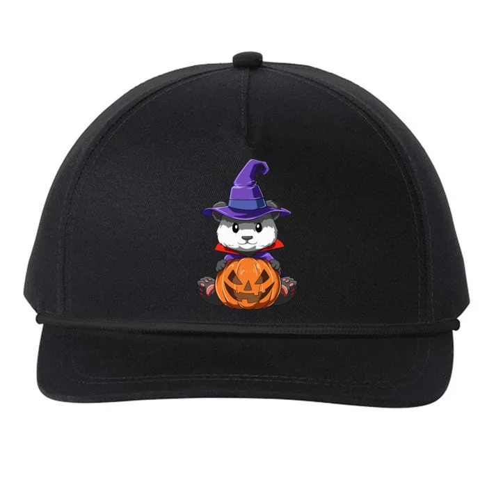 Panda Halloween Panda Lover Gift Pumpkin Halloween Snapback Five-Panel Rope Hat