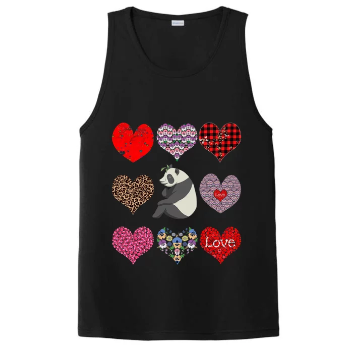 Panda Hearts Pattern Cute Floral Panda Lover Valentines Day Gift Performance Tank