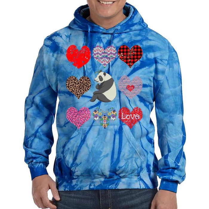 Panda Hearts Pattern Cute Floral Panda Lover Valentines Day Gift Tie Dye Hoodie