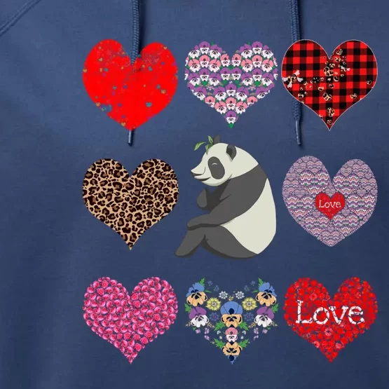 Panda Hearts Pattern Cute Floral Panda Lover Valentines Day Gift Performance Fleece Hoodie