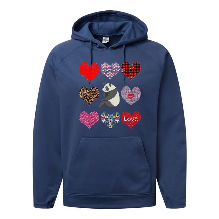 Panda Hearts Pattern Cute Floral Panda Lover Valentines Day Gift Performance Fleece Hoodie