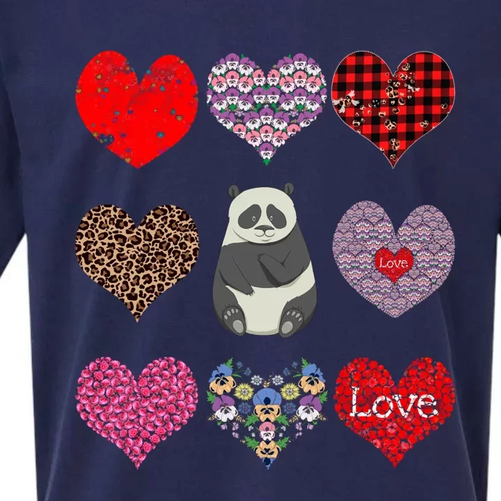 Panda Hearts Pattern Funny Floral Panda Lover Valentines Day Gift Sueded Cloud Jersey T-Shirt