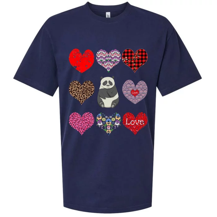 Panda Hearts Pattern Funny Floral Panda Lover Valentines Day Gift Sueded Cloud Jersey T-Shirt