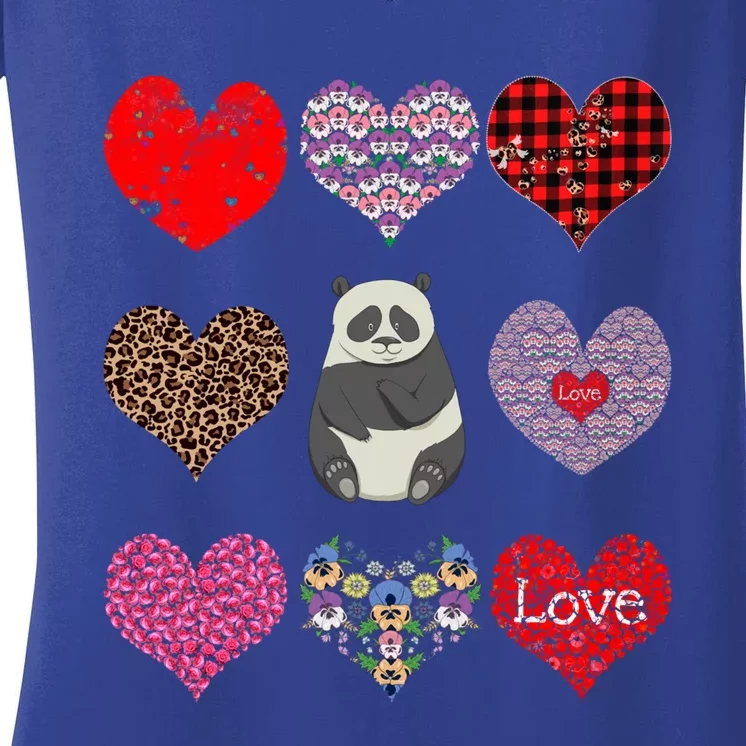 Panda Hearts Pattern Funny Floral Panda Lover Valentines Day Great Gift Women's V-Neck T-Shirt